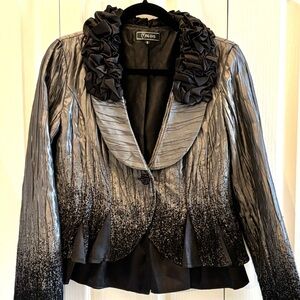 Minkas Metallic Silver Jacket with Ruffle Detail